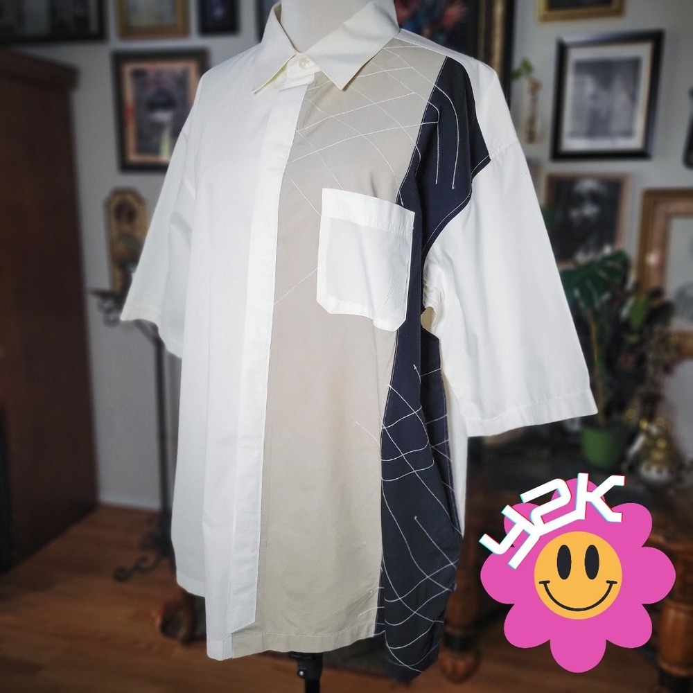 Sean John Shirt Mens XXL Vintage Y2K White Colorblock Hip Hop Cotton Button Up